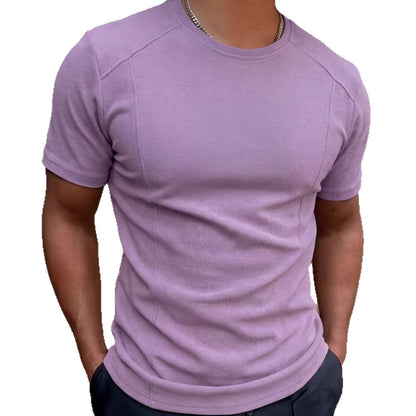Solid-color Patchwork Sleeve Cuffs Short-sleeve Men's T-shirt Top