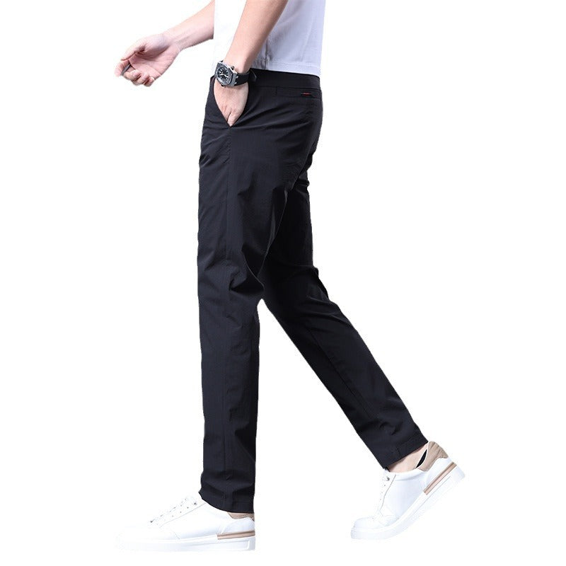 Mens Loose Elastic-waist Straight-leg Trousers