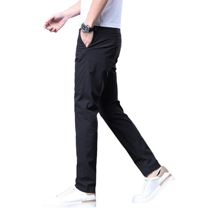 Mens Loose Elastic-waist Straight-leg Trousers