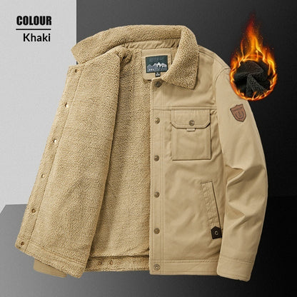 Washed Jacket For Men Fleece-lined And Thickened Lambswool Casual Style