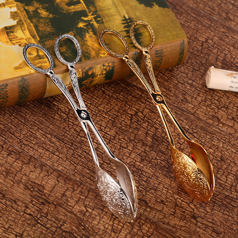 Chinese Retro Carved Cake Pie Tongs Salad Tongs Dim Sum Baking Tools Cafeteria