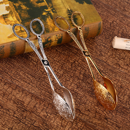 Chinese Retro Carved Cake Pie Tongs Salad Tongs Dim Sum Baking Tools Cafeteria