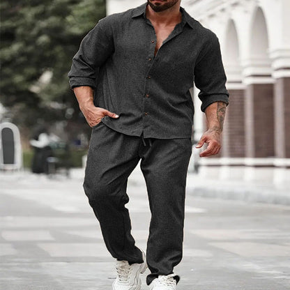 Men's Casual Long-Sleeve Top And Pants Two-Piece Set
