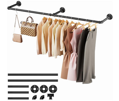 Tienily Industrial Pipe Clothes Rack, Metal Hanging Rails For Clothes, 80cm Clothes Rail Wall Mounted For Bedroom Storage