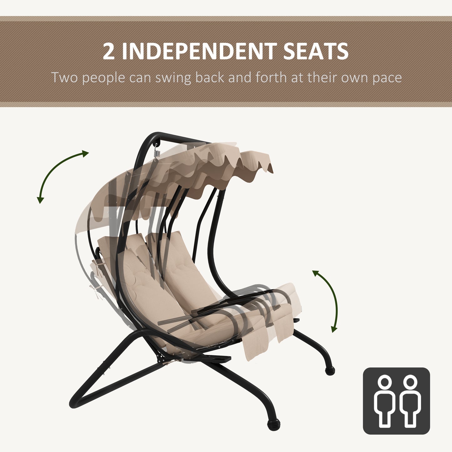 2-Seater Outdoor Porch Swing with Canopy, Patio Swing Chair for Garden, Poolside, Backyard, Beige