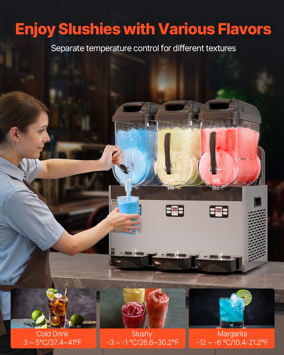 12Lx3 Tank Commercial Slushy Machine Margarita Smoothie Frozen Drink Maker