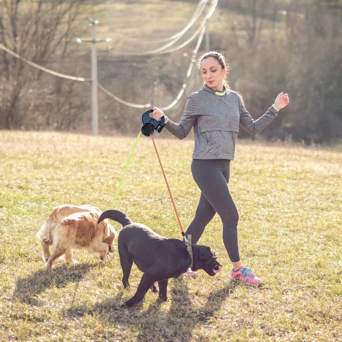 Retractable Lead Leash Double  Dual Doggie 2 Dog 50 Pounds For Pet