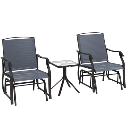 Glider Rocking Chair & Table Set 2 Single Seaters Rocker Garden Swing Chair Patio Furniture Bistro Set Grey