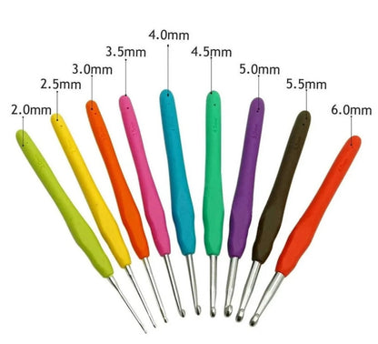 9Pcs Crochet Hooks Set Soft Grip Handles Knitting Needles Aluminum Multi Color