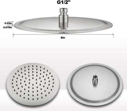 8 Round Shower Head Chrome Stainless Steel Rainfall Overhead Bathroom Large UK