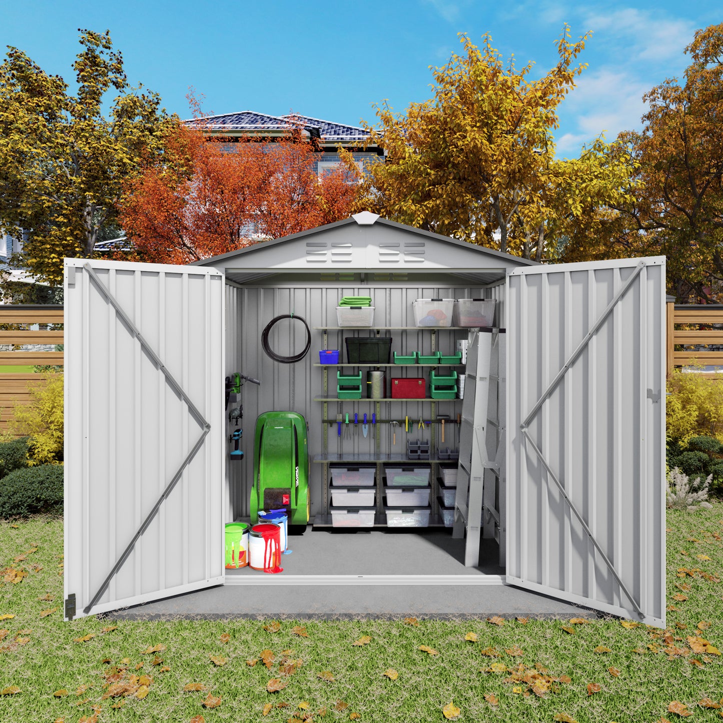 6X3.6FT Metal Storage Shed,Tool Shed With Peaked Roof Waterproof With Clear Window And Lockable Door Compact Tool Shed For Garden, Backyard,Patio,Sundries And Bike Storage, White