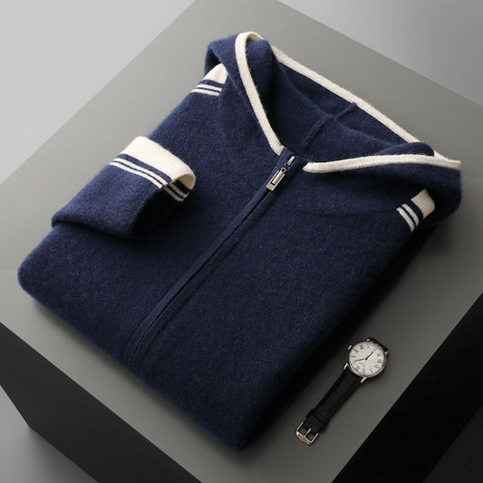 Zip-up Fleece Mock-neck Knit Base Layer Thickened Set Cardigan Sweater Casual