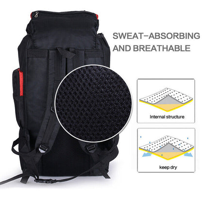 80L Extra Large Hiking Camping Backpack Rucksack Waterproof Travel Luggage Bag Blue