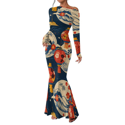 Women's 2025 Summer Casual Long Dresses Off Shoulder Long Sleeve Dress