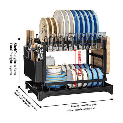 NEW 2TIER KITCHEN SINK DISH DRAINER RACK WITH DRIP TRAY CUTLERY HOLDER PLATE RACK UK