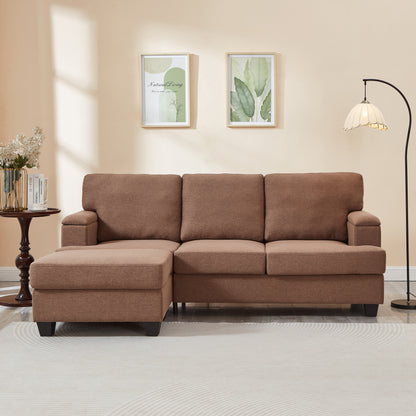 86'' L Shaped Couch With Armrest Organizer,3 Seats Sofas With Movable Ottoman,Comfy Sectional Sofa With Thick Cushion,Linen Sectional Couches For Living Room,Bedroom,Apartment,Brown