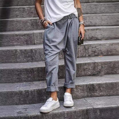 Women's Casual Pants With Pockets Elastic High Waist Harem Trousers Fashion Streetwear Clothing