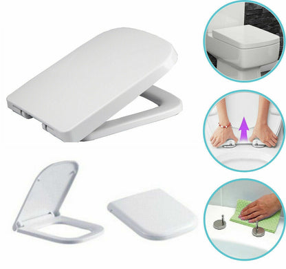 Luxury Square Toilet Seat Heavy Duty White Soft Close Top Quick Release Hinges