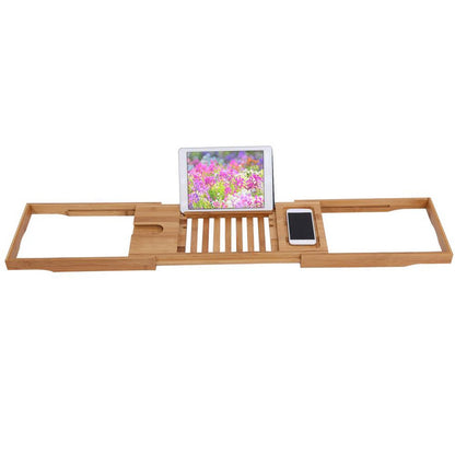 1Pc Extendable Bamboo Bathtub Rack Shelf Bathroom Shower Tub Book Reading Tray Stand