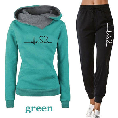 Women Tracksuit Pullovers Hoodies and Black Pants Autumn