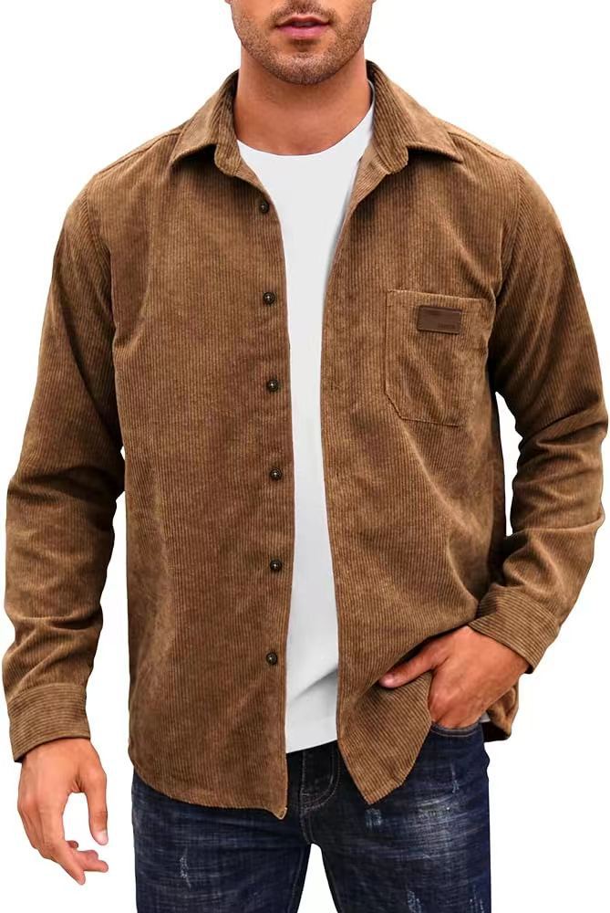 Solid-Color Casual Lapel Corduroy Long-Sleeve Cardigan