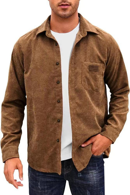 Solid-Color Casual Lapel Corduroy Long-Sleeve Cardigan