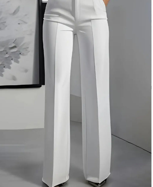 Women's White Minimalist Pants Made Of Polyester