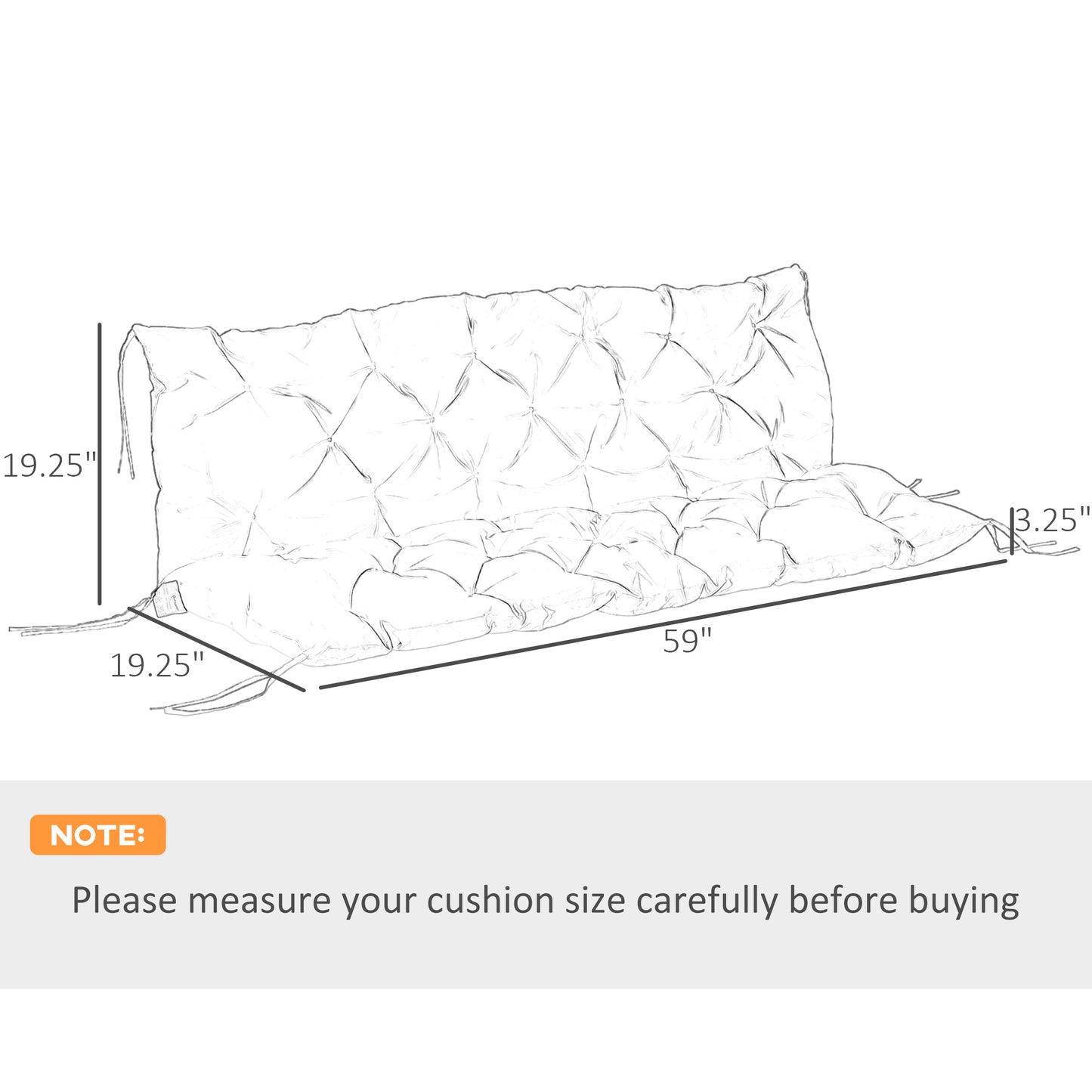 Outdoor Bench Cushion Tufted 3-Seater For Swing Chair Patio Sofa Dark Gray