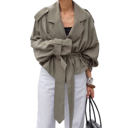 Women's Large Lapel Lace-up Trench Coat Fashionable Jacket