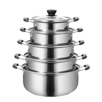 5PCS Stainless Steel Saucepan Induction Cooking Pot Cooker Cookware Kitchen