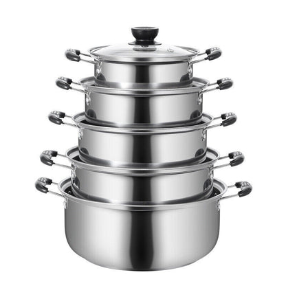 5PCS Stainless Steel Saucepan Induction Cooking Pot Cooker Cookware Kitchen