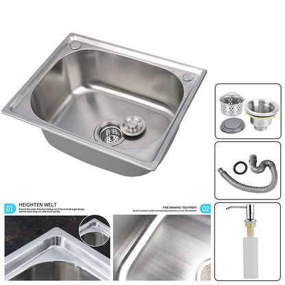 Stainless Steel Single Bowl Square Kitchen Laundry Washing Sink Plumbing Waste