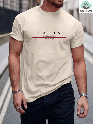 Heavy Short-sleeved Letter Printed Men's Short-sleeved T-shirt Casual Pure Cotton