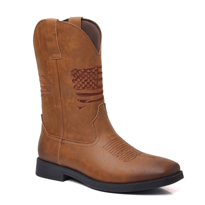 High Embroidered Retro Wide Head Cowboy Boot