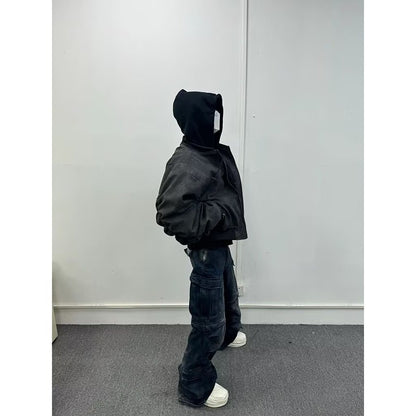 Mens Faux Two-piece Leather Jacket Cotton-padded Flight Jacket