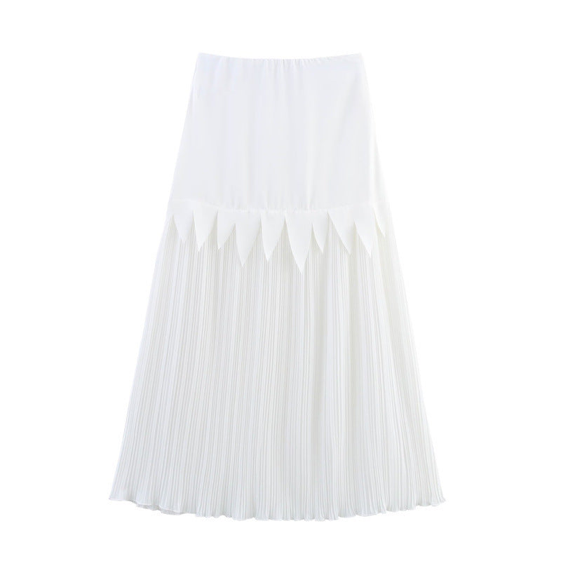 Acetate Satin Chiffon Slimming Patchwork Pleated Skirt