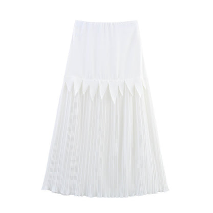 Acetate Satin Chiffon Slimming Patchwork Pleated Skirt