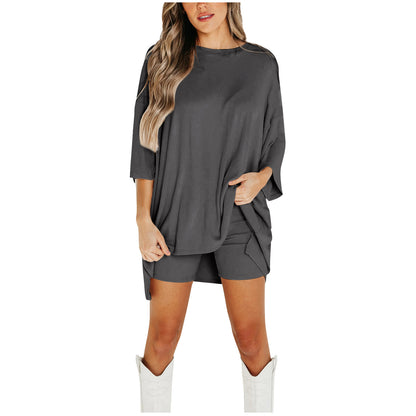 Summer Shorts Suit Fashion Loose Short-sleeved T-shirt And Slim Tight Pants Women's Clothing