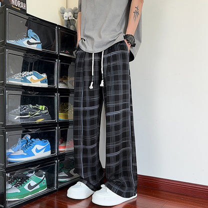 Plaid Ice Silk Men's Summer Thin Cool Casual Trousers