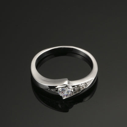 European and American popular best-selling ornaments AAA zircon plating white gold hand ornament fashion brief Engagement Wedding Ring wholesale