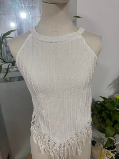 2026 AliExpress Women's Spring And Summer New Fashion Elegant Tassel Crop Top Slim-Fitting Slimming Navel-Exposing Top