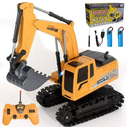 Ferngesteuertes Bagger Spielzeug Ab 3 Jahre, 2,4 GHz RC Auto Kinder Bagger Mit Licht Und Soundeffekten, 2 Wiederaufladbare Akkus 60Min Spielzeit, Spielzeugauto Geburtstagsgeschenk Fur Jungen