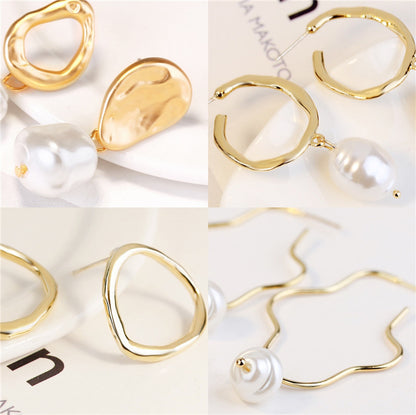 Ladies European And American Pearl Earrings Set Of 4