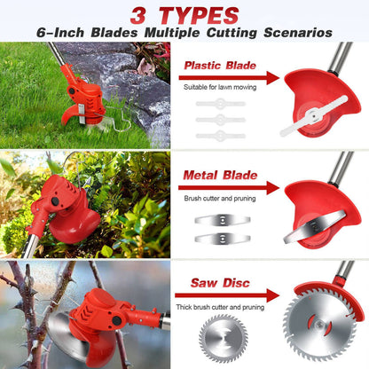 Electric Cordless Lawn Trimmer With 2 Batteries And Charger Brush Cutter Brushcutter Red