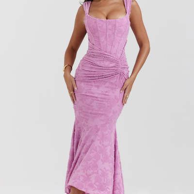 Mozision Off-shoulder Backless Sexy Evening Dress For Women Purple Sleeveless Strapless Ruched Bodycon Club Party Dress