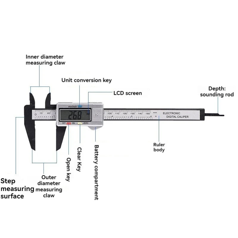 0-150mm High Strength Plastic Student Home Woodworking Gap Play Measuring Calipers Electronic Digital Calipers