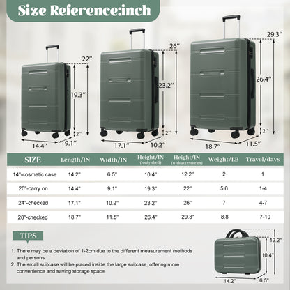 6 Piece Luggage Set,Lightweight Hardshell Suitcase With Double Spinner Wheels Handle Password Lock,14 IN Cosmetic Case 20-24-28 IN Luggages With Duffel Bag And Toiletry Bag