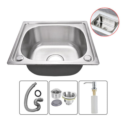 Stainless Steel Single Bowl Square Kitchen Laundry Washing Sink Plumbing Waste