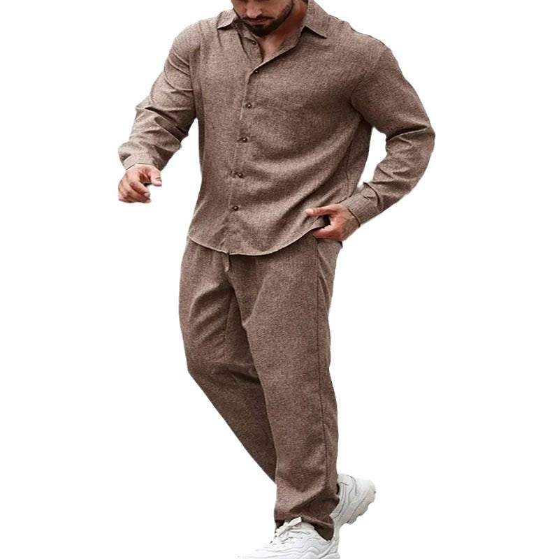 Men's Casual Long-Sleeve Top And Pants Two-Piece Set