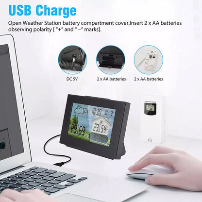 Wireless Weather Station Clock Digital Thermometer Temperature Indoor&Outdoor.